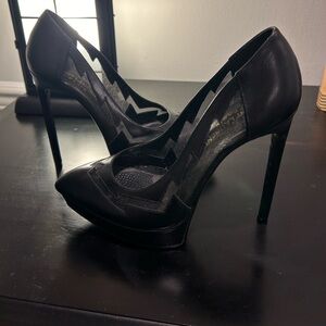 5” Black with mesh design YSL platform toe pumps